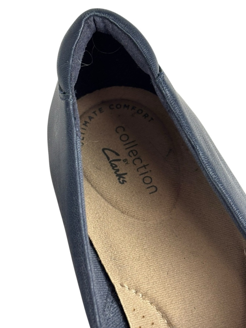 COLLECTIONS BY CLARKS JULIET PALM NAVY LEATHER ROUND TOE SLIP ON HEELS 8 WIDE - Picture 12 of 13